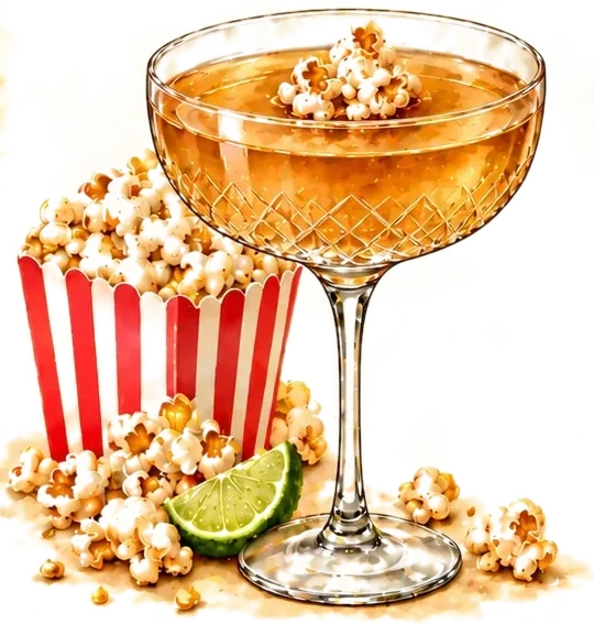 Aquarell: Popcorn Wash Daiquiri mit Popcorntüte