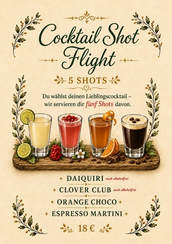 Kartenseite: Cocktail Shot Flight