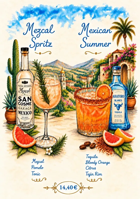 Kartenseite: Mezcal Spritz & Mexican Summer