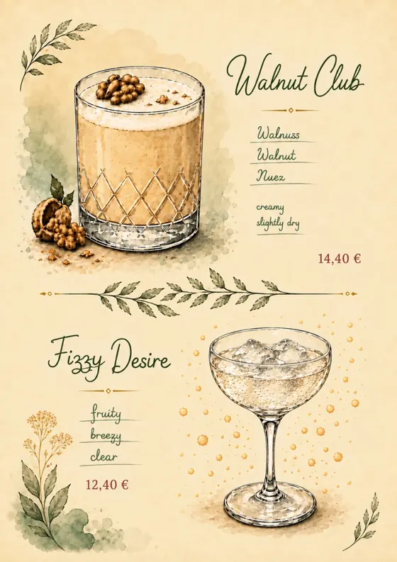 Kartenseite: Walnut Club & Fizzy Desire