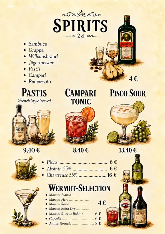 Kartenseite: Spirits & Wermut